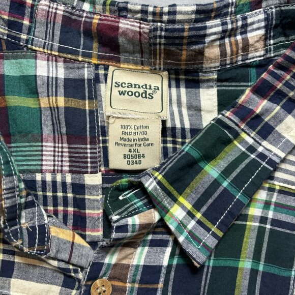 Scandia Woods Shirt Mens 4XL Madras Patchwork Cotton Short Sleeve Button Down - Picture 4 of 5